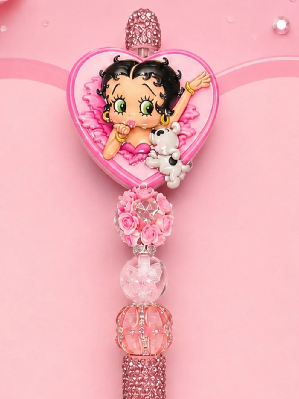 Pink Acrylic Heart Cartoon Decorative Beaded Pen